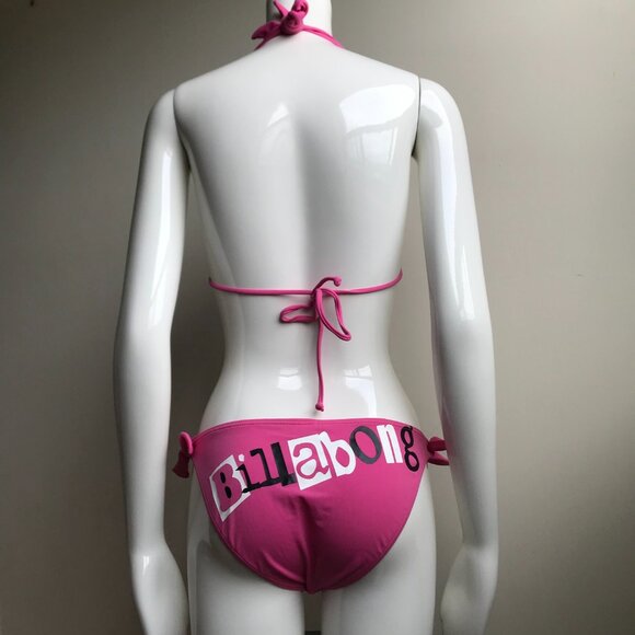 Billabong BLUE CRUSH era Vintage bikini pink logo reversible halter top set RARE - Picture 5 of 9